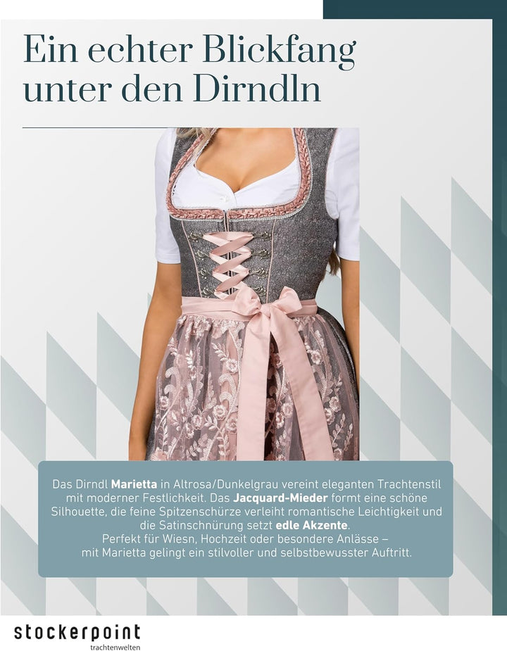 Stockerpoint Damen Dirndl Marietta Kleid für besondere Anlässe 42 Altrosa, 42 Altrosa