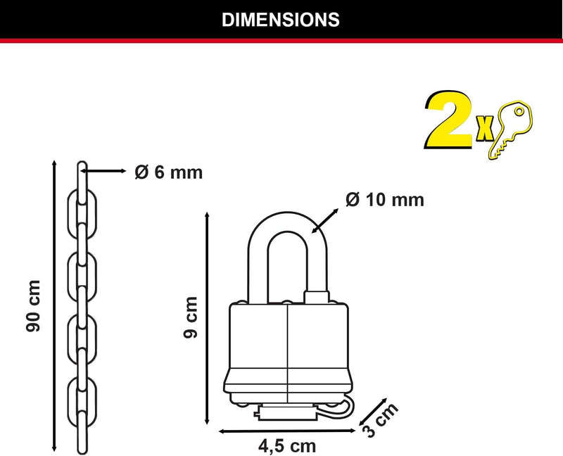 MASTER LOCK Fahrradschloss Stahlkettenglied mit Vorhängeschloss [mit Schlüssel] [90 cm Kette] 8390EU