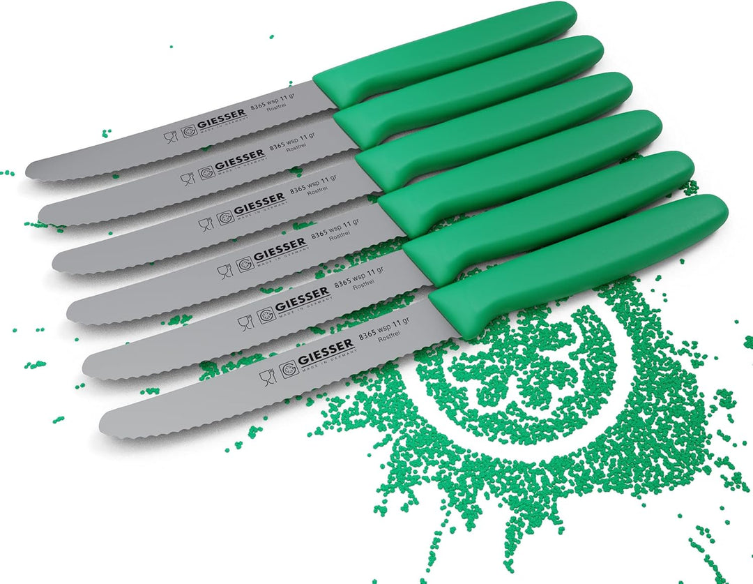 Giesser seit 1776 - Made in Germany - Tomatenmesser 6er Set grün, Klinge 11 cm, rutschfest, kleines