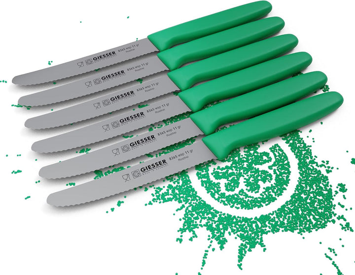 Giesser seit 1776 - Made in Germany - Tomatenmesser 6er Set grün, Klinge 11 cm, rutschfest, kleines