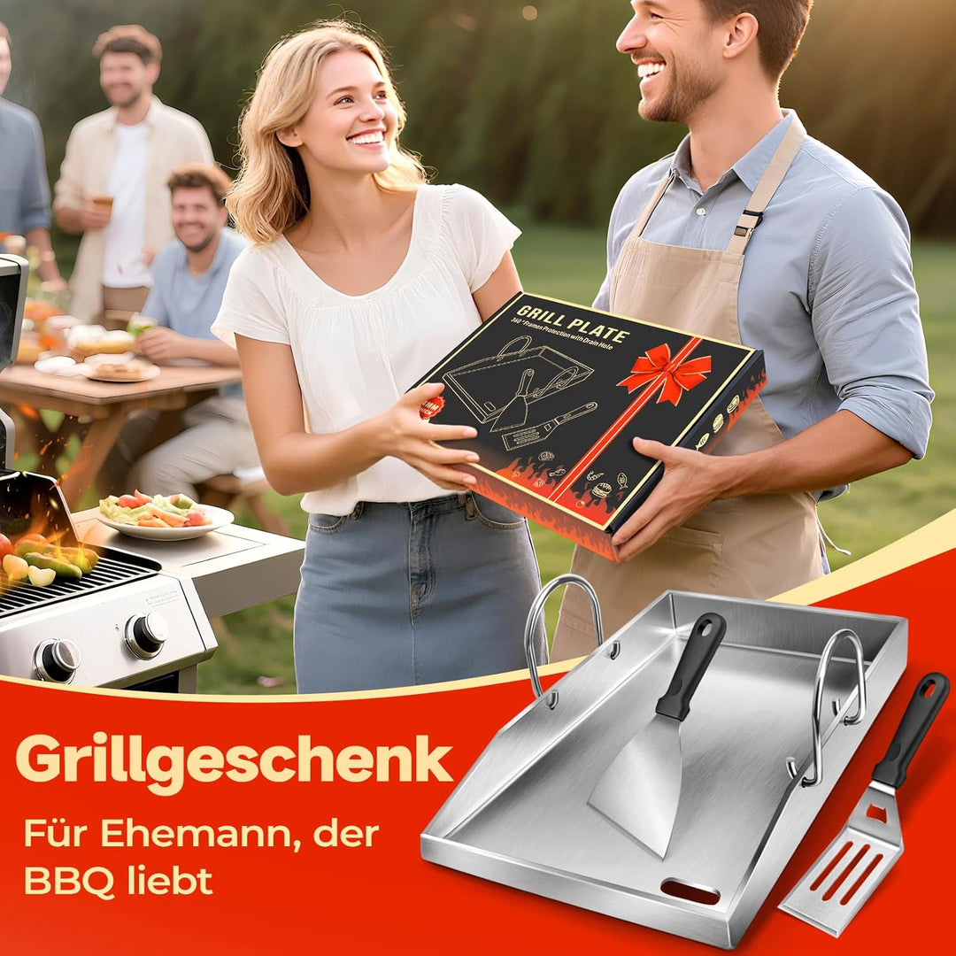 Grillplatte Plancha, 4 mm starker Edelstahlgrill für Gas- und Holzkohlegrills 40 x 30 x 4 cm, mit ab