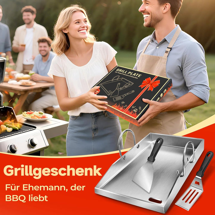 Grillplatte Plancha, 4 mm starker Edelstahlgrill für Gas- und Holzkohlegrills 40 x 30 x 4 cm, mit ab