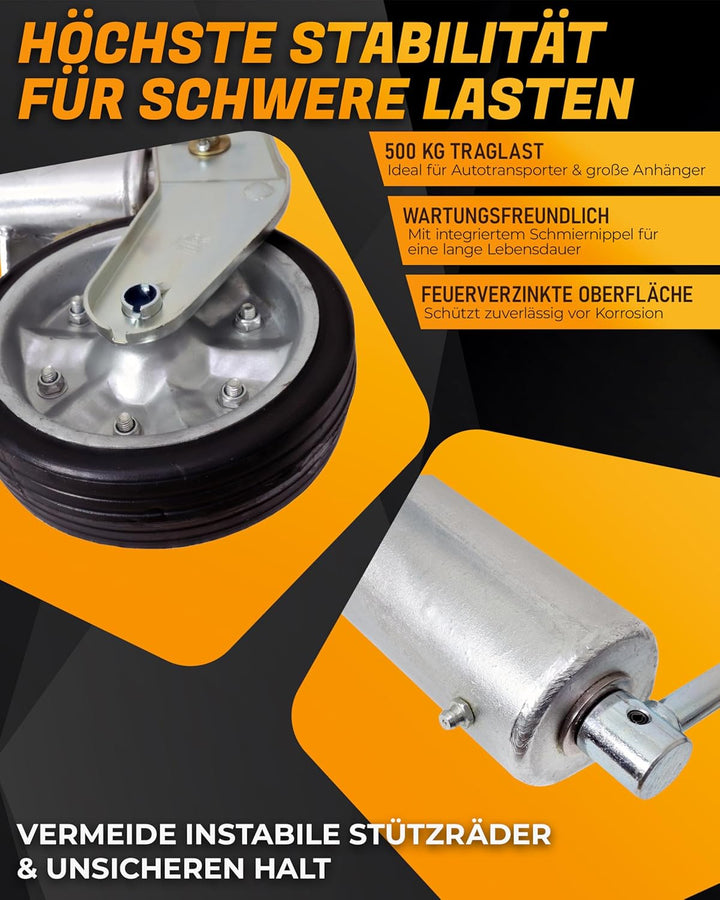 The Drive | Anhänger Stützrad 500KG | vollautomatik | Ø 60mm Rohr mit Anbauflansch | Schwerlast mit