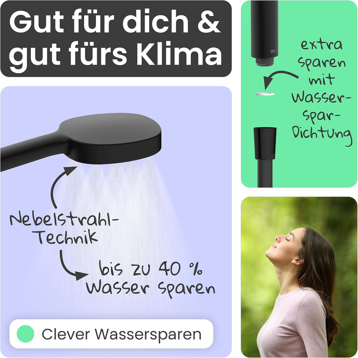 instmaier Cleo | Handbrause-Set | Duschkopf und passender 1,5m Brauseschlauch | Schwarz/Koralle | 2