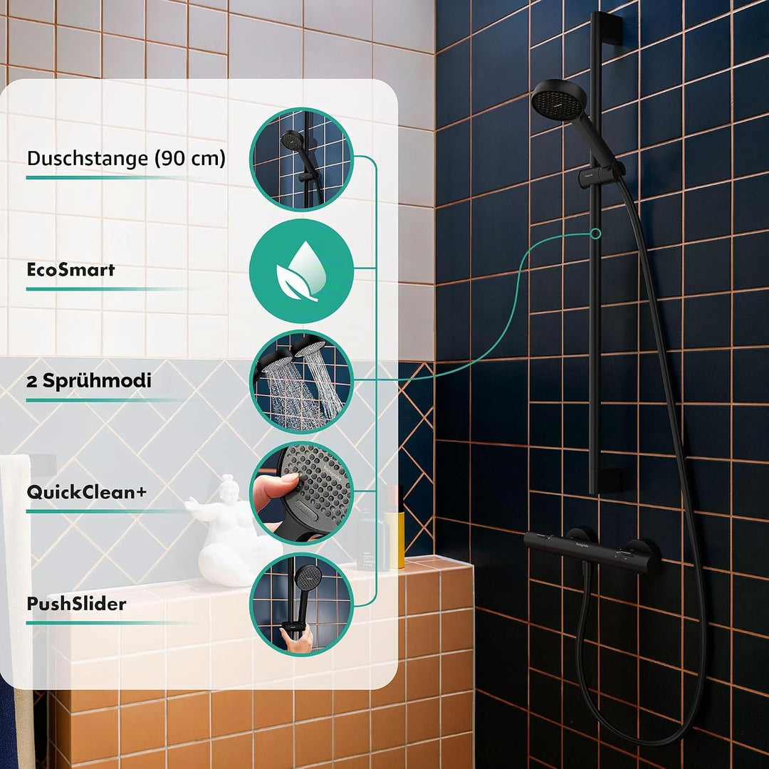 hansgrohe Activera Select S - Duschset mit Duschkopf wassersparend (EcoSmart, 2 Strahlarten), Duschs