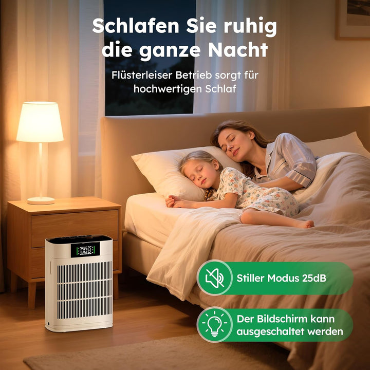 Luftreiniger mit HEPA Luftfilter und Aktivkohlefilter, Vierstufiges Filtersystem gegen Schimmel, Sta