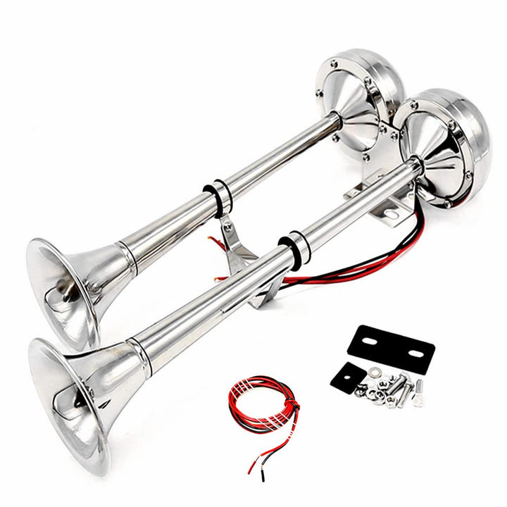 YIYIDA Autohupe Bootshupe Auto Elektrohupe 165 DB Schiffshupe Doppelrohrhupe Silber LKW Hupe Autolau