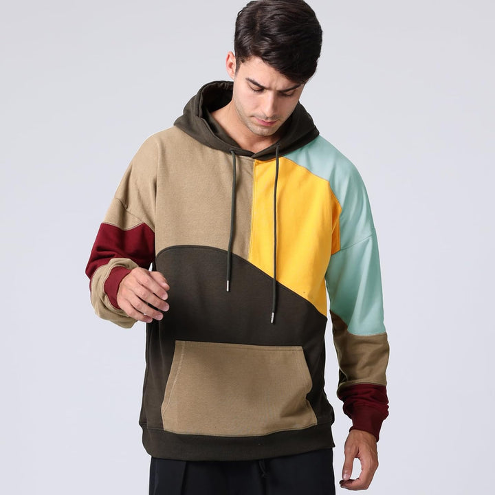 Hoodie Herren Kapuzenpullover Pullover，Herren Techwear Hip Hop Patchwork Unisex Streetwear Sweatshir