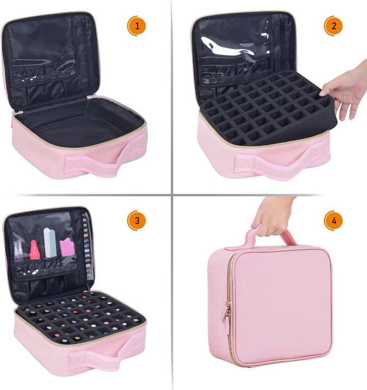 Nagellack Aufbewahrung Organizer PU Leder Tragbare Nagellack Tasche Speichern 42 Flaschen (15 ml/0,5