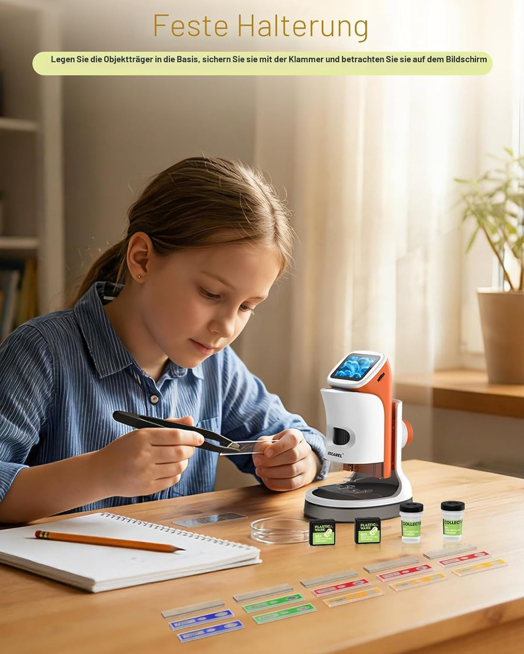 Mikroskop für Kinder mit Stand: Digitales Handmikroskop 100 – 1000 x: LCD-Display 4 K, 2,0 Zoll, USB