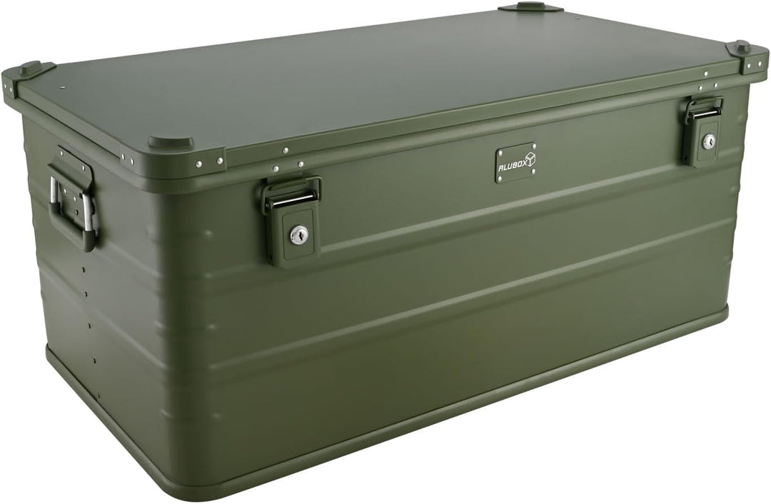 ALUBOX Alukiste abschliessbar E141G OLIVGRÜN - Premium Lagerbox 141 Liter - Materialstärke 1mm - Dec