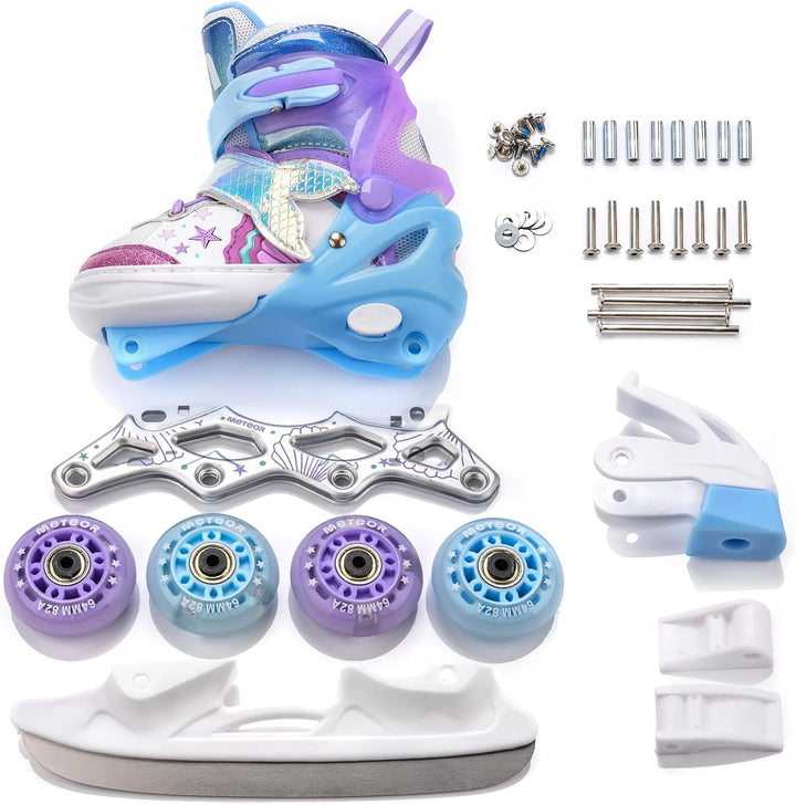 meteor® Inlineskates 4in1 Kinder Inliner Rollschuhe Roller Blades Quad Skates Carbon Kinder Inlinesk