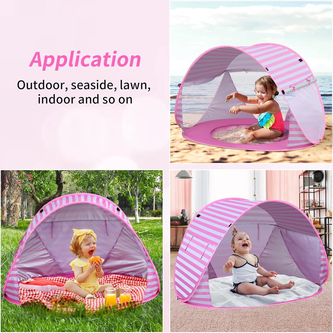 Baby Strandmuschel Pop Up Sonnenschutz Strand mit Minipool, Strandzelt UV Schutz, Atmungsaktiv Porta