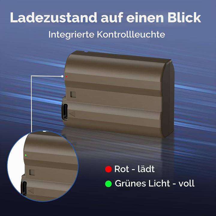 EN-EL15C Akkus 3000mAh (3er-Pack) mit direkter USB-C-Aufladung – Kompatibel mit Nikon EN-EL15/EL15C,