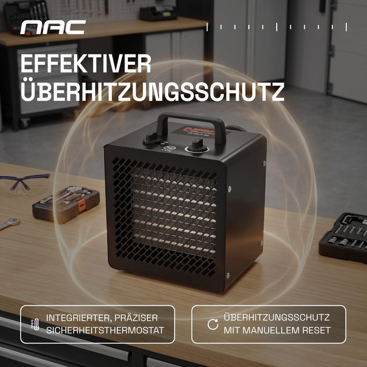 NAC Elektrischer Keramik Heizlüfter 3000 Watt - Heizstrahler mit Thermostat, Heizung Elektrisch - He