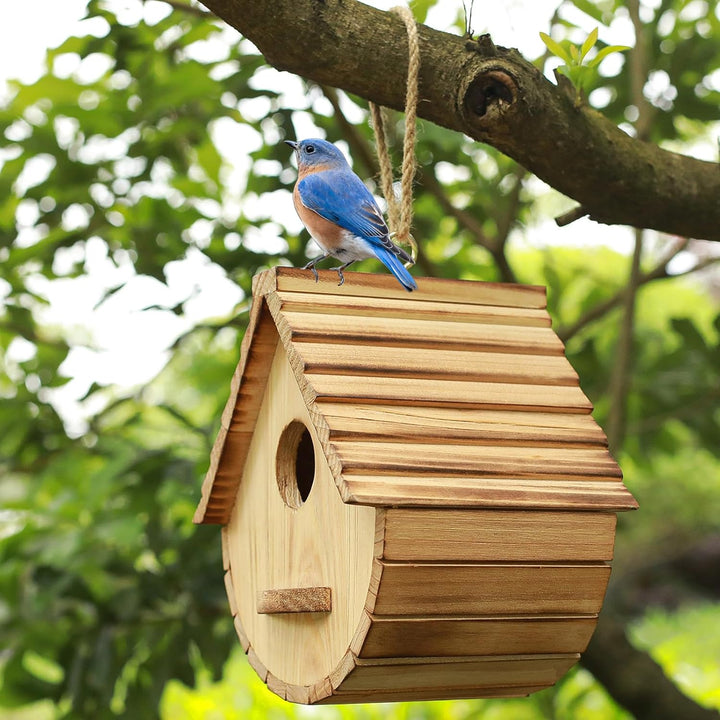 STARSWR Vogelhäuser zum Aufhängen im Freien, Holz Vogelhaus Nest, Naturholz Freiraum Vogelhütte Blue
