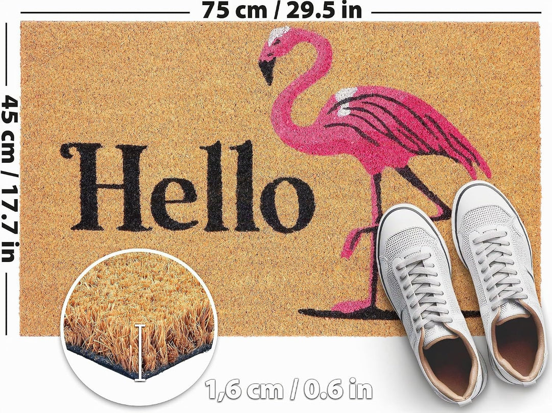 BRUBAKER Fussmatte für Aussen und Innen - Hello Flamingo - 45 x 75 cm Schmutzfangmatte - Fussabtrete