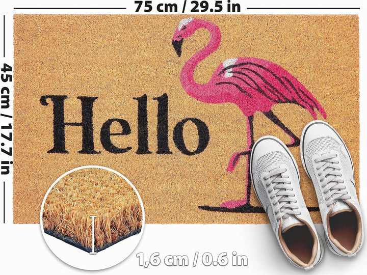 BRUBAKER Fussmatte für Aussen und Innen - Hello Flamingo - 45 x 75 cm Schmutzfangmatte - Fussabtrete
