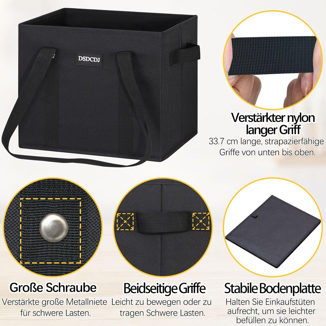 Einkaufskorb Faltbar 3er Pack – Einkaufstasche Stabil mit Henkel und verstärktem Boden – Ideale Korb