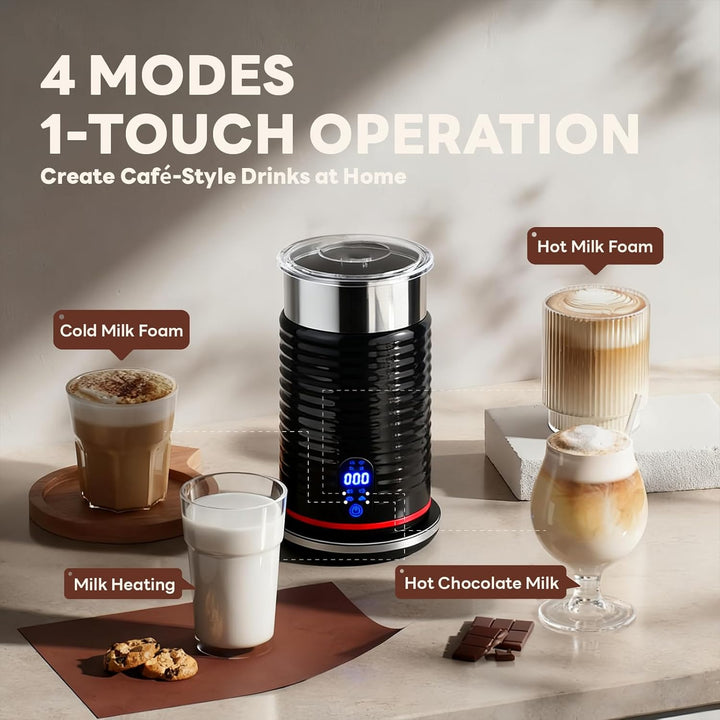 Milchschäumer Elektrisch 4 in 1, Milchaufschäumer Edelstahl 304 für Heisser Kalter Milchschaum, Milc