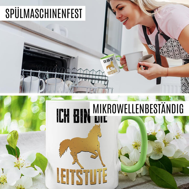 Tasse Mama Geschenk ich bin die Leitstute – Kaffeetasse 330ml aus Keramik – Mutter Pferde Humor Witz