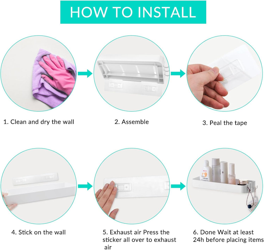 Badezimmerregale Ohne Bohren 2 Stück Kleberegal mit 6 Haken für Badezimmer Wandablage Bad Badezimmer
