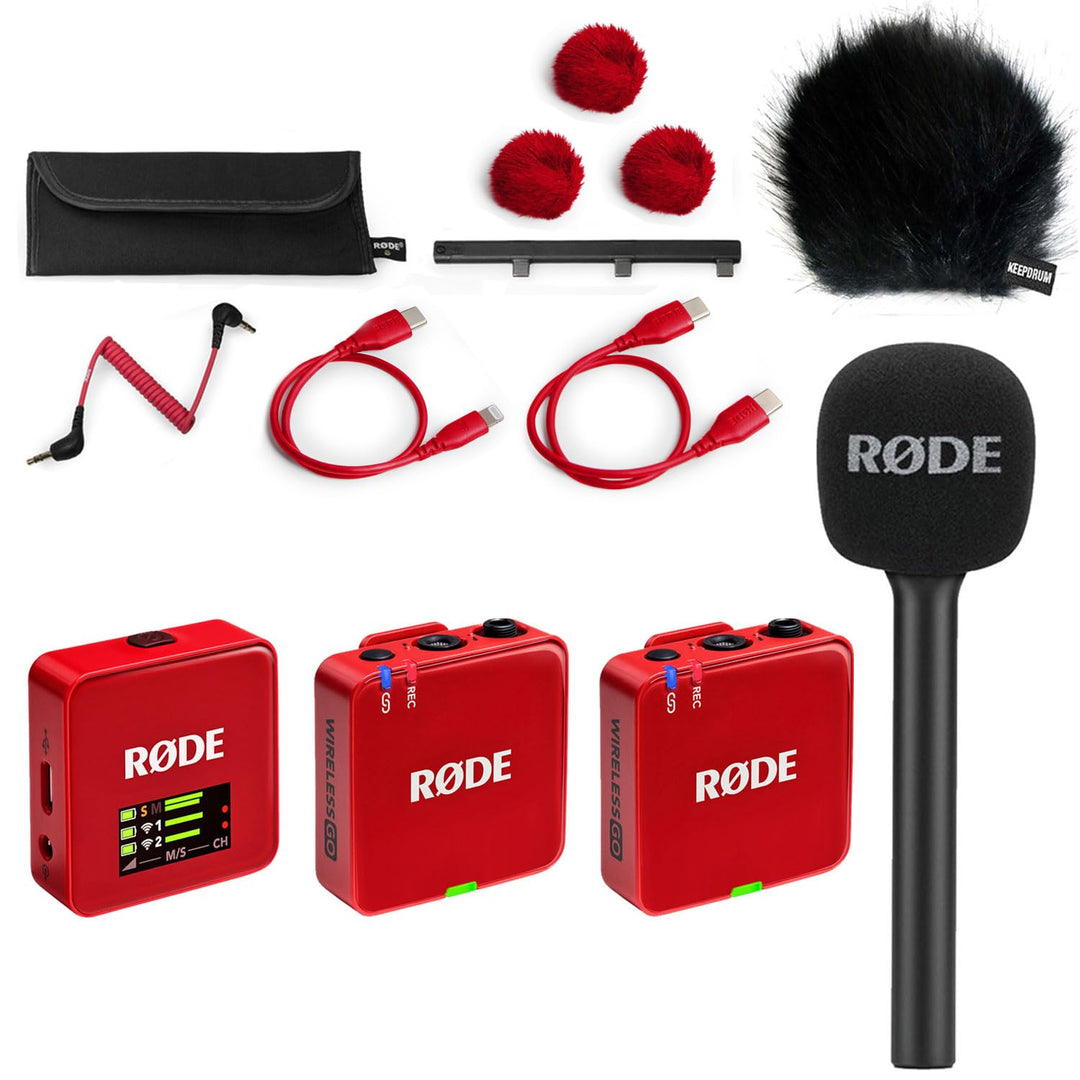 Rode Wireless GO Gen 3 Drahtloses 2-Kanal Mikrofon-Funksystem Rot mit Interview GO Handadapter und k