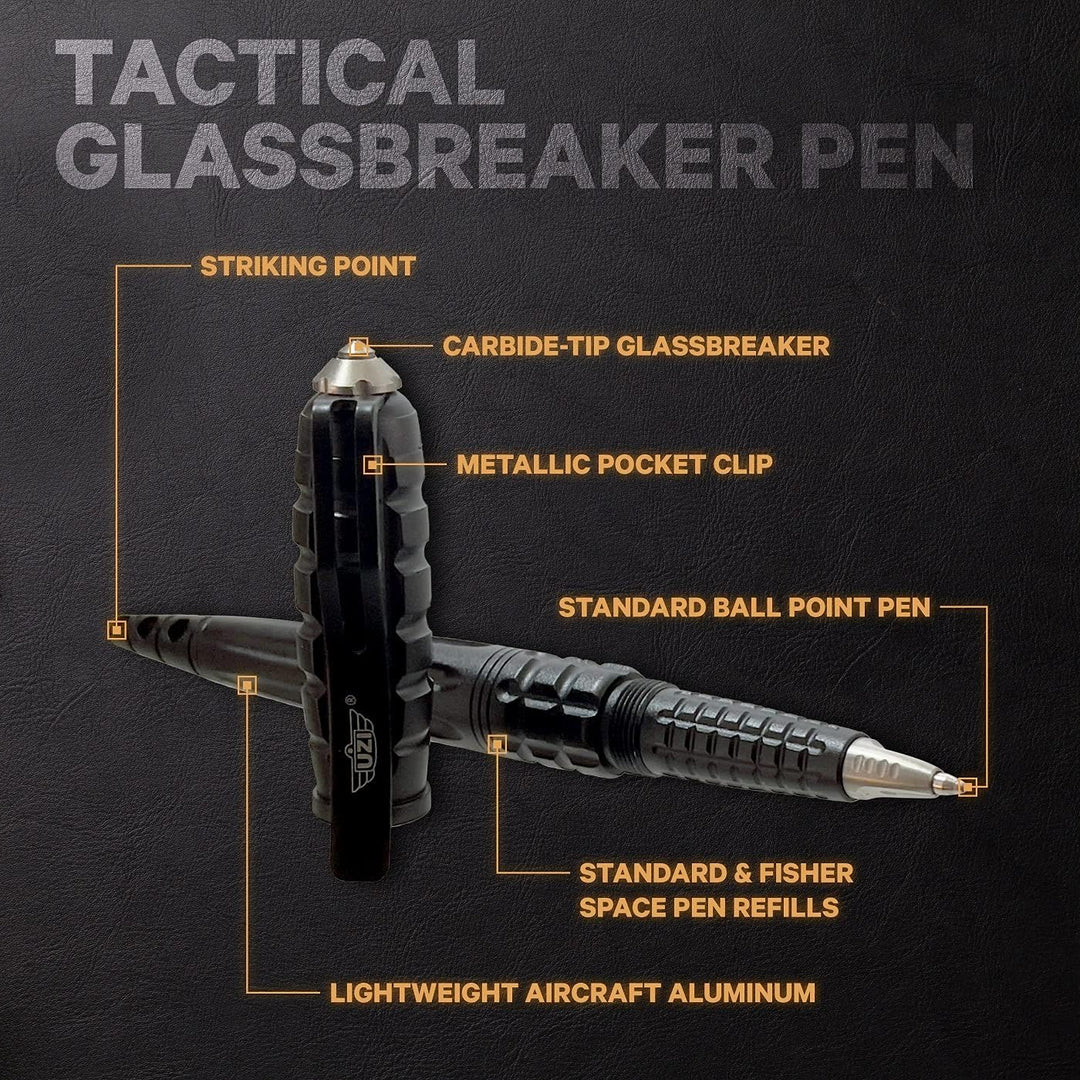Uzi Kubotan Kugelschreiber mit Glasbrecher Black Edition Schwarz, Schwarz