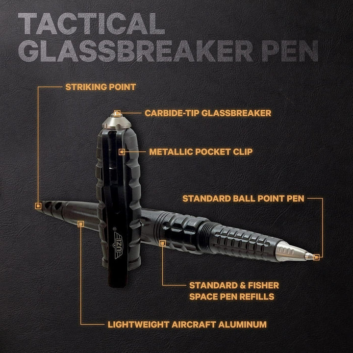 Uzi Kubotan Kugelschreiber mit Glasbrecher Black Edition Schwarz, Schwarz