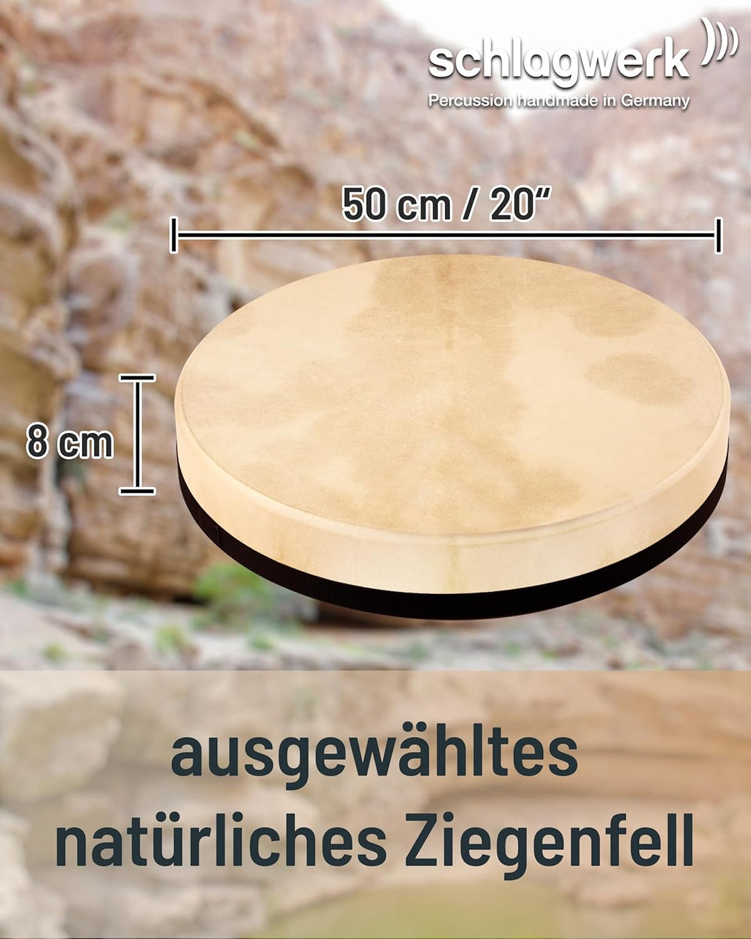 Schlagwerk RTS51 Rahmentrommel Frame Drum Natural -Handtrommel mit Haltekreuz - ⌀ 50 cm / 20 Zoll /