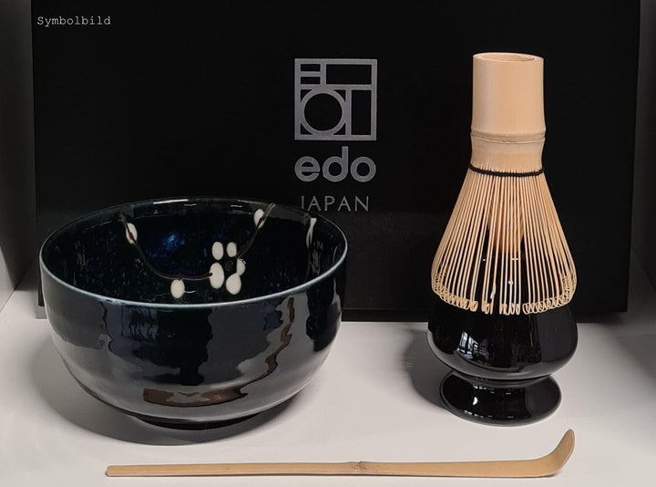 Matcha Set 4 tlg. Original japanische Schale mit Besen &amp; Löffel Edo Japan Geschenkverpackung mit Mat
