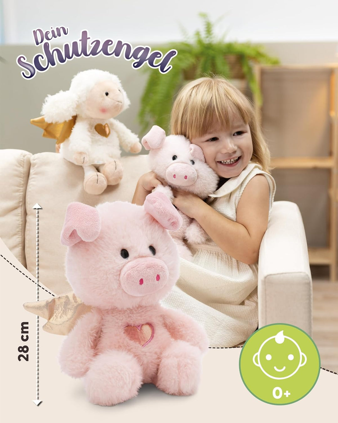 NICI Kuscheltier Schutzengel Schwein La La Piggie 28cm in Geschenkbox - rosa - Weiches Plüschtier –