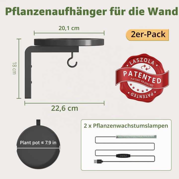 LASZOLA Blumenständer Wandmontage Pflanzenhalter Blumenregal mit Lights | 2 Stück Moderne Blumentopf