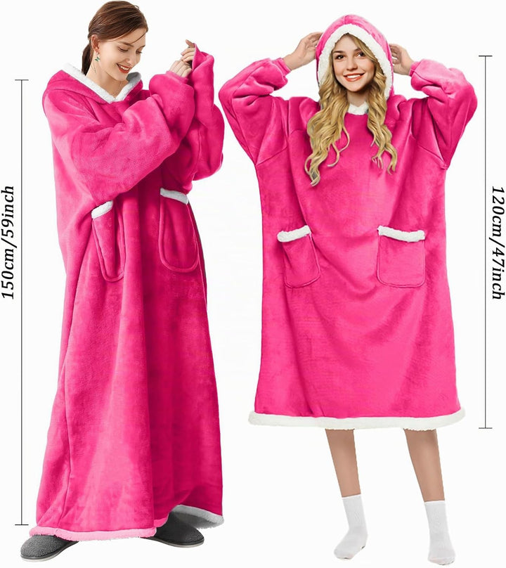 Decke mit Ärmeln und Kapuze Hoodie Decke Erwachsene Ärmeldecke Weich Warm Kuscheldecke mit Ärmeln (R
