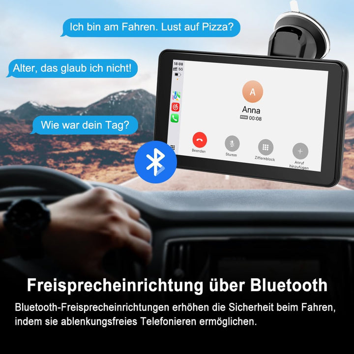 Tragbare CarPlay Display, Wireless Android Auto Monitor, 7 Zoll IPS Bildschirm mit Bluetooth-Freispr