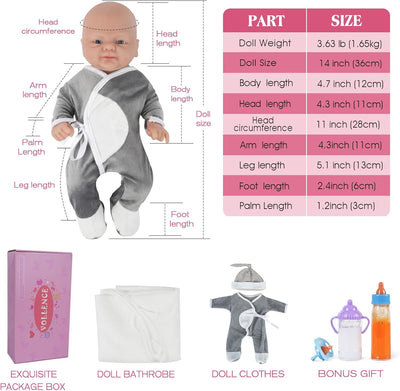Vollence 36 cm Ganzkörper Silikon Reborn Babypuppe Junge,Vollsilikon Babypuppes, Lebensechte Reborn
