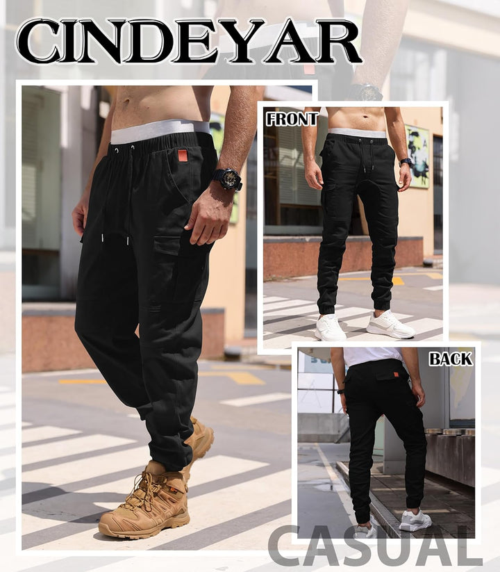 Cindeyar Herren Hosen Slim Fit Casual Jogger Sporthose Freizeithose Cargo Chino Jeans Hose XL Schwar