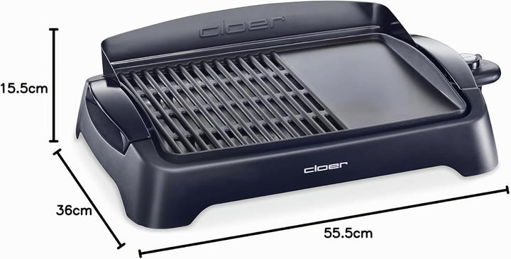 Cloer 656 Barbecue Elektrogrill, Tischgrill mit Spritzschutz, grosse Grillfläche 43 x 30,5 cm , Anti
