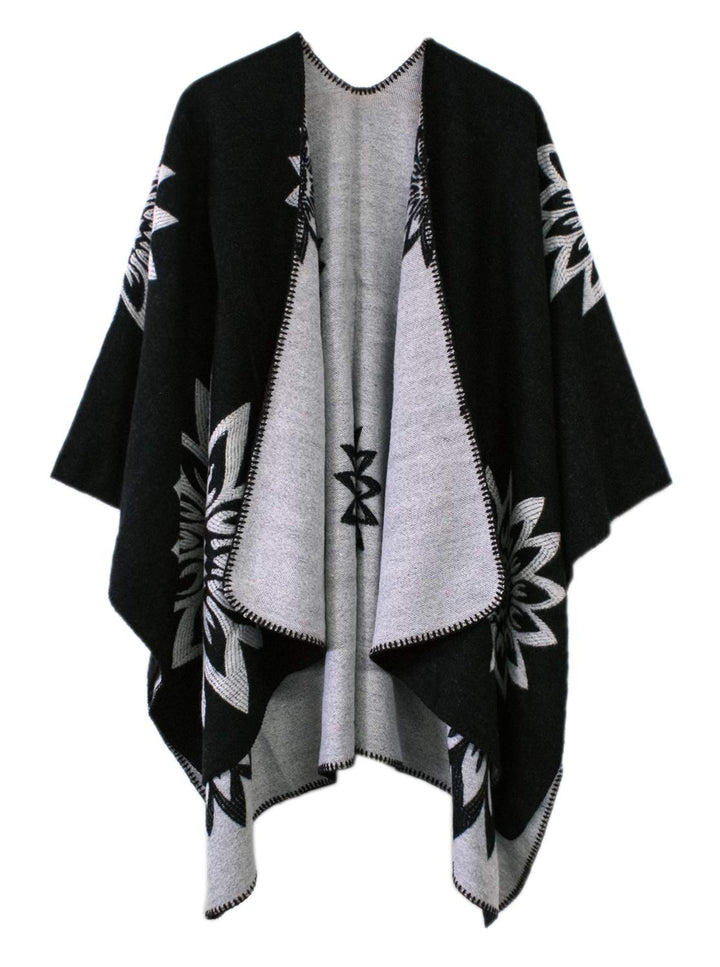 Damen Warm Offene Front Strick Schals und Wraps Floral Elegante Cardigans Poncho Cape Coat Mantel Sc