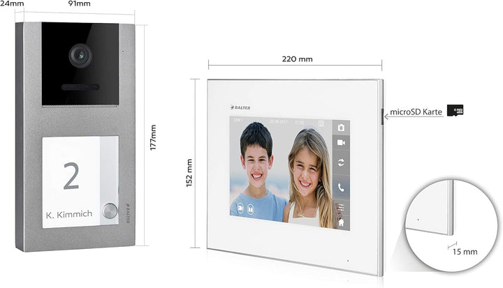 Balter EVO Video Türsprechanlage, Touchscreen, 7 Zoll Monitor, Smartphone App, 2-Draht Bus, Aufputz