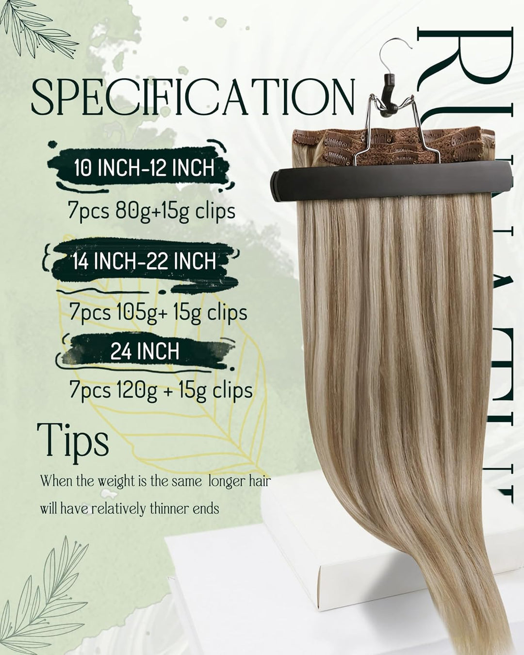 RUNATURE Clip in Echthaar Extensions Aschbraun mit Platinblond Extensions Clip in Glatt Harr Gerade