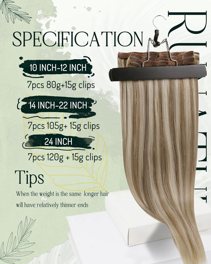 RUNATURE Clip in Echthaar Extensions Aschbraun mit Platinblond Extensions Clip in Glatt Harr Gerade