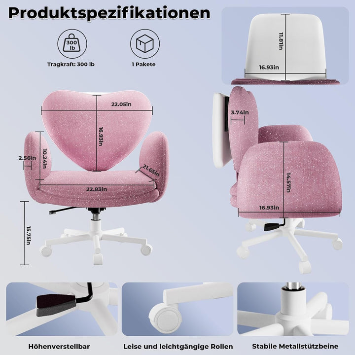 HOMRELEXA Bürostuhl mit Klappbarer Tischplatte, Breiter Schneidersitz Stuhl mit Klappbaren Armlehnen