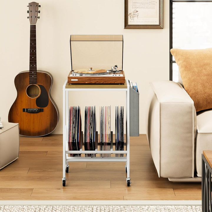 COSTWAY Plattenspieler Regal, Schallplattenregal mit Vinylaufbewahrung & Zeitschriftenhalter, Schall