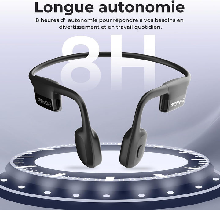Knochenschall Kopfhörer, Open Ear Kopfhörer Bluetooth 5.3 mit Dual-Mikrofon, 8Stunden Akkulaufzeit,