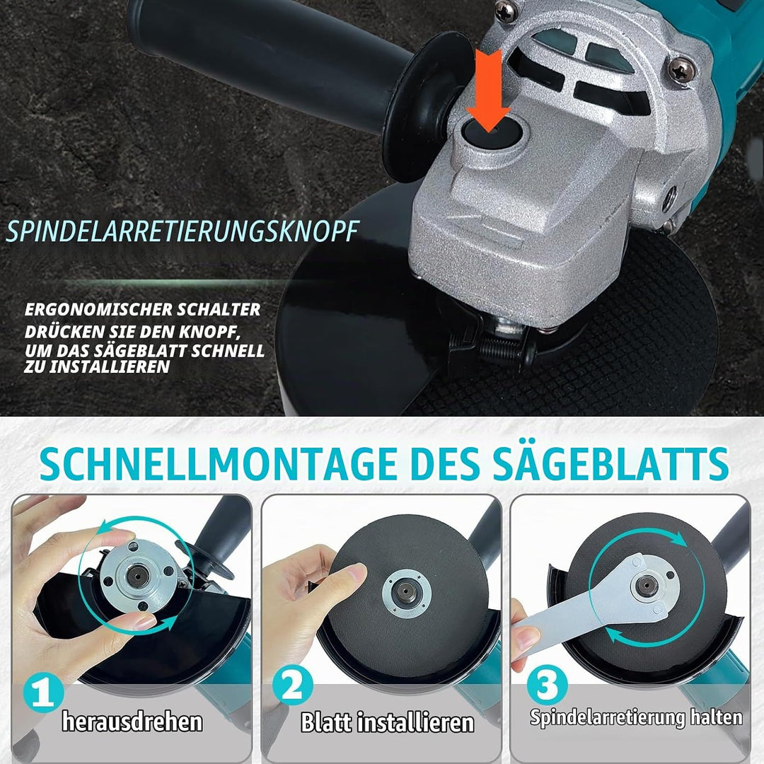 Akku Winkelschleifer Set mit 2x 18V 5000mAh Akkus &amp; Ladegerät – Multischleifer mit 5-in-1 Funktion |