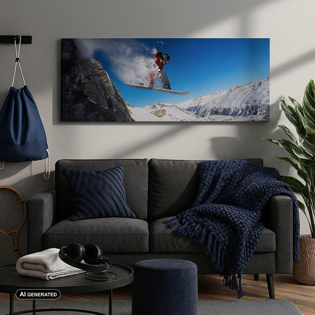 Panorama Bilder auf Leinwand Snowboard Winter Berg Gipfel Leinwandbild 90x30cm Wandbilder Dekoration