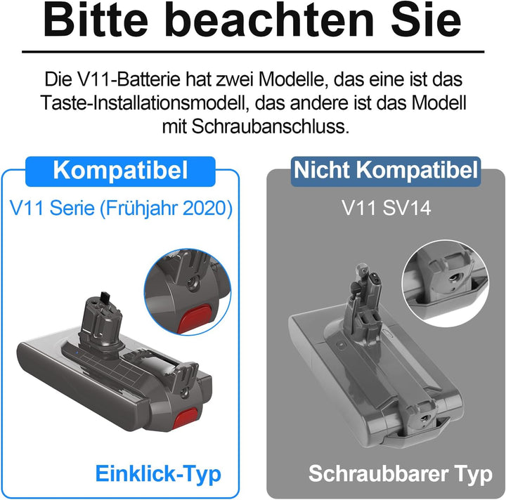 V11 Einrast Akku SV15 Klickstil Akku Ersatz für Dyson, 25.2V 3900mAh SV15 Ersatzakku für Dyson 97042