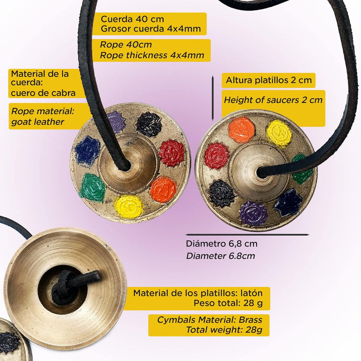 Tingsha (Tibetische Glocke). Handgefertigtes Handwerk. Indische Handwerkskunst. Emailliertes Chakra-
