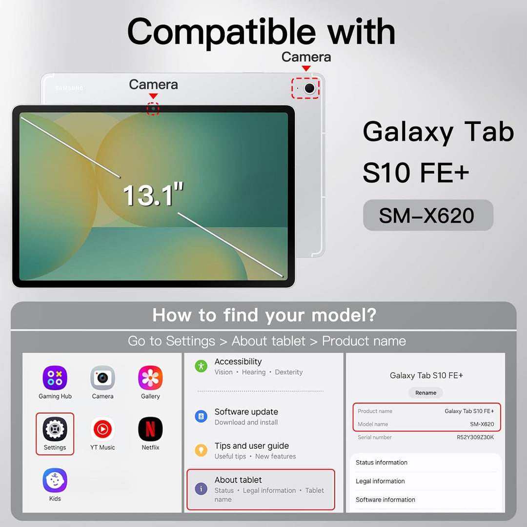 JETech Hülle für Samsung Galaxy Tab S10 FE Plus/S10 FE+ 13,1 Zoll mit S Pen Halter, Weiche TPU Tri-F